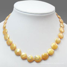Gold Baroque Coin Pearl Necklace